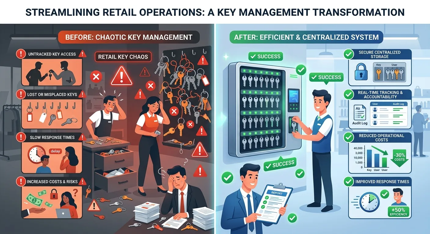 An infographic showing a before-and-after comparison for a retail business. The